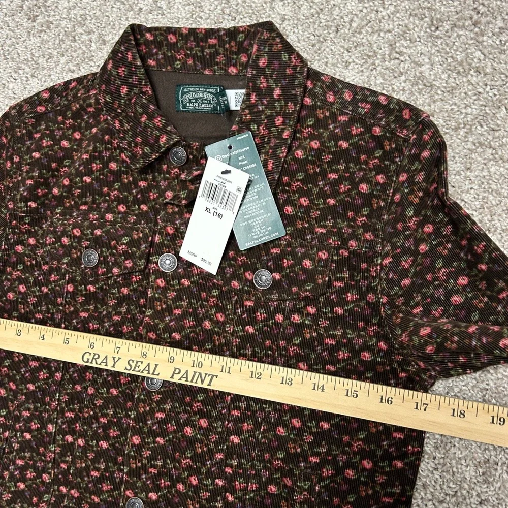 NWT Polo Country Ralph Lauren Floral Corduroy Trucker‎ Jacket Girls Size XL (16)